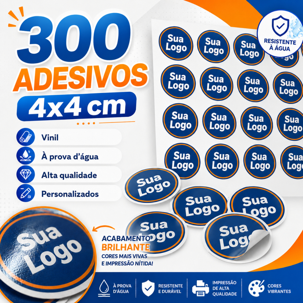 300 etiquetas adesivos 4x4cm - Vinil à prova d'água etiquetas personalizadas