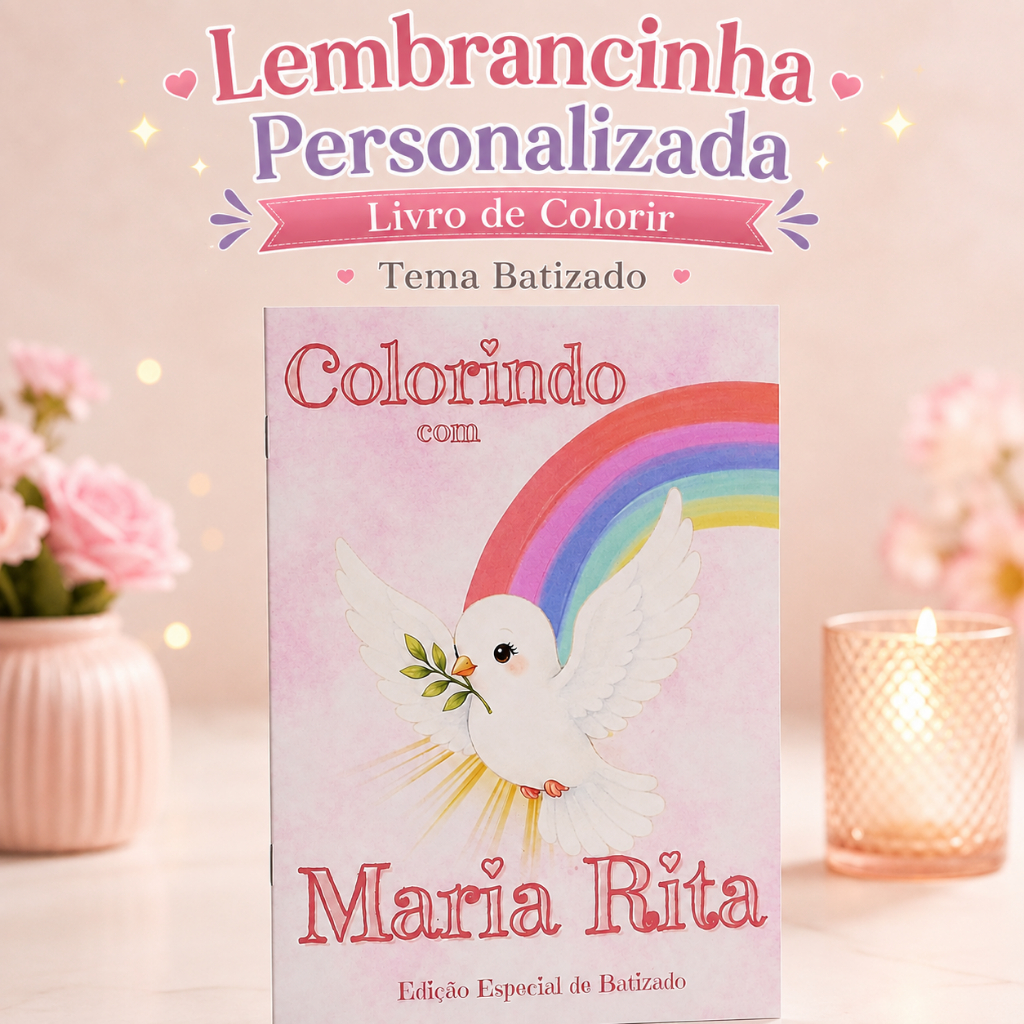 Kit Colorir Infantil Personalizado | Livrinho para Colorir | Tema Batizado | Lembrancinha