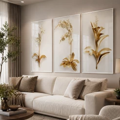 Quadro Decorativo Tríptico de Flores Abstratas Moldura Sala Quarto Escritorio