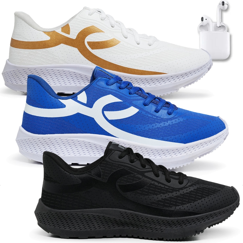 Kit 3 Tênis Masculino Prospect Olimp Esporte Leve Macio Confortável + Fone