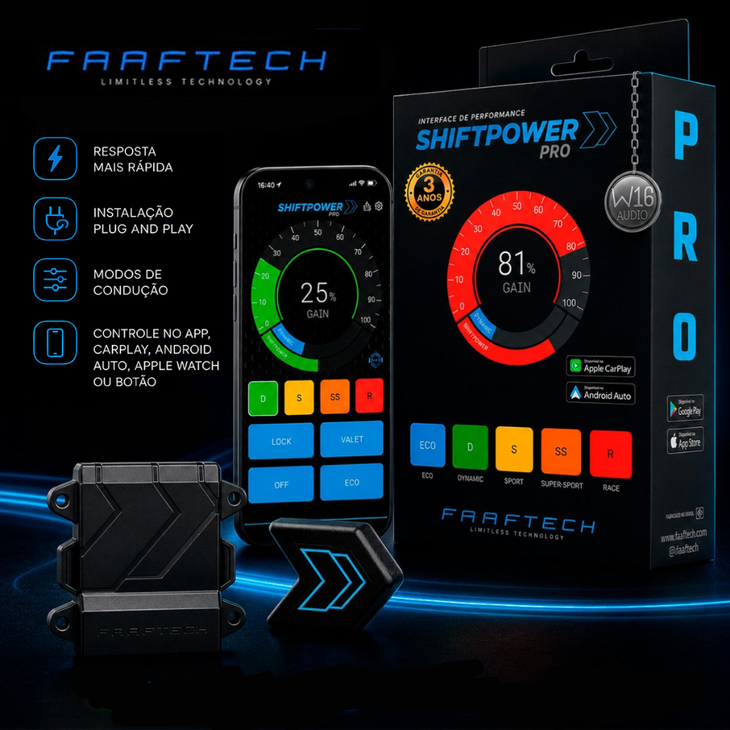 Chip Pedal ShiftPower PRO Faaftech Plug and Play com CarPlay e Android Auto