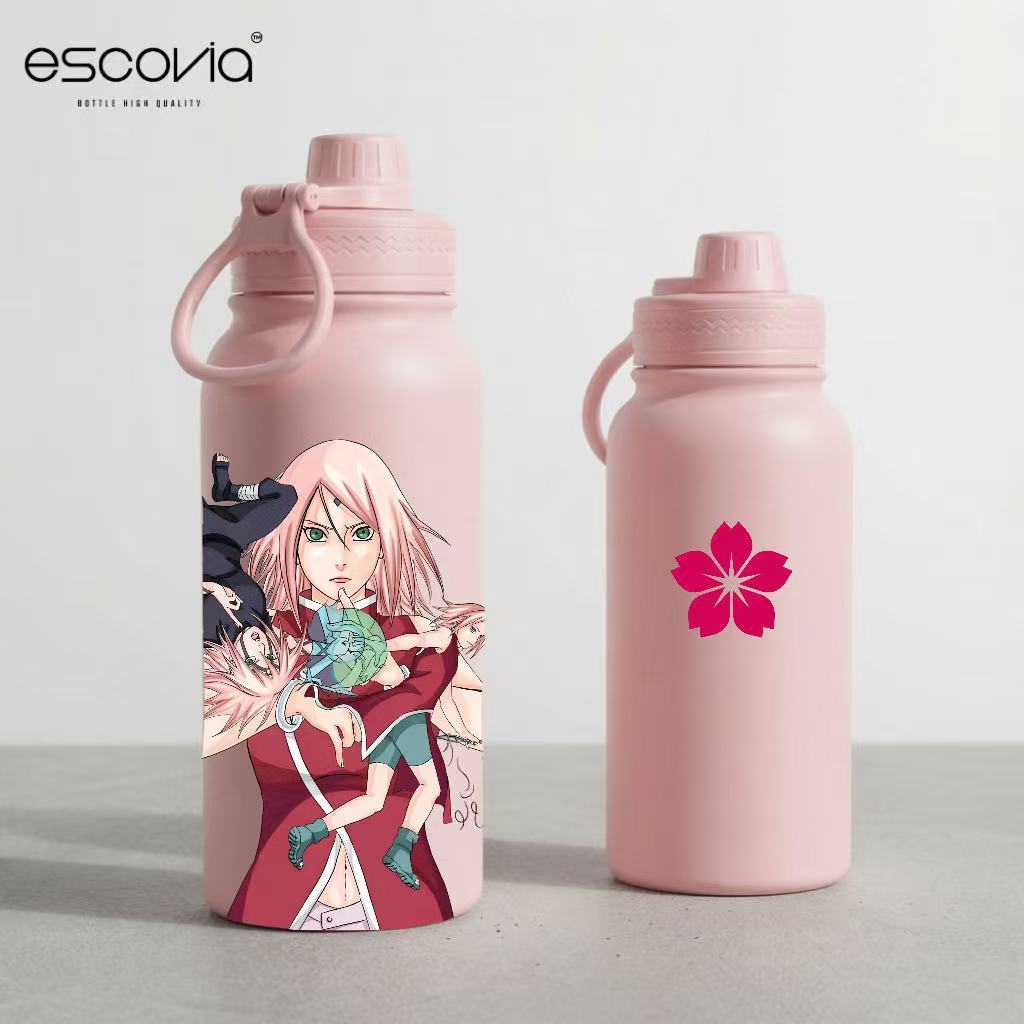 Garrafa Térmica Anime Naruto Shippuden Sakura Haruno Aço Inoxidavel 600ml com tampa e Alça Presente