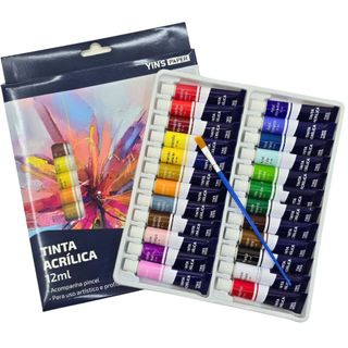 Kit 24 Cores Tinta Acrílica Bisnaga 12ml para Pintura Artística