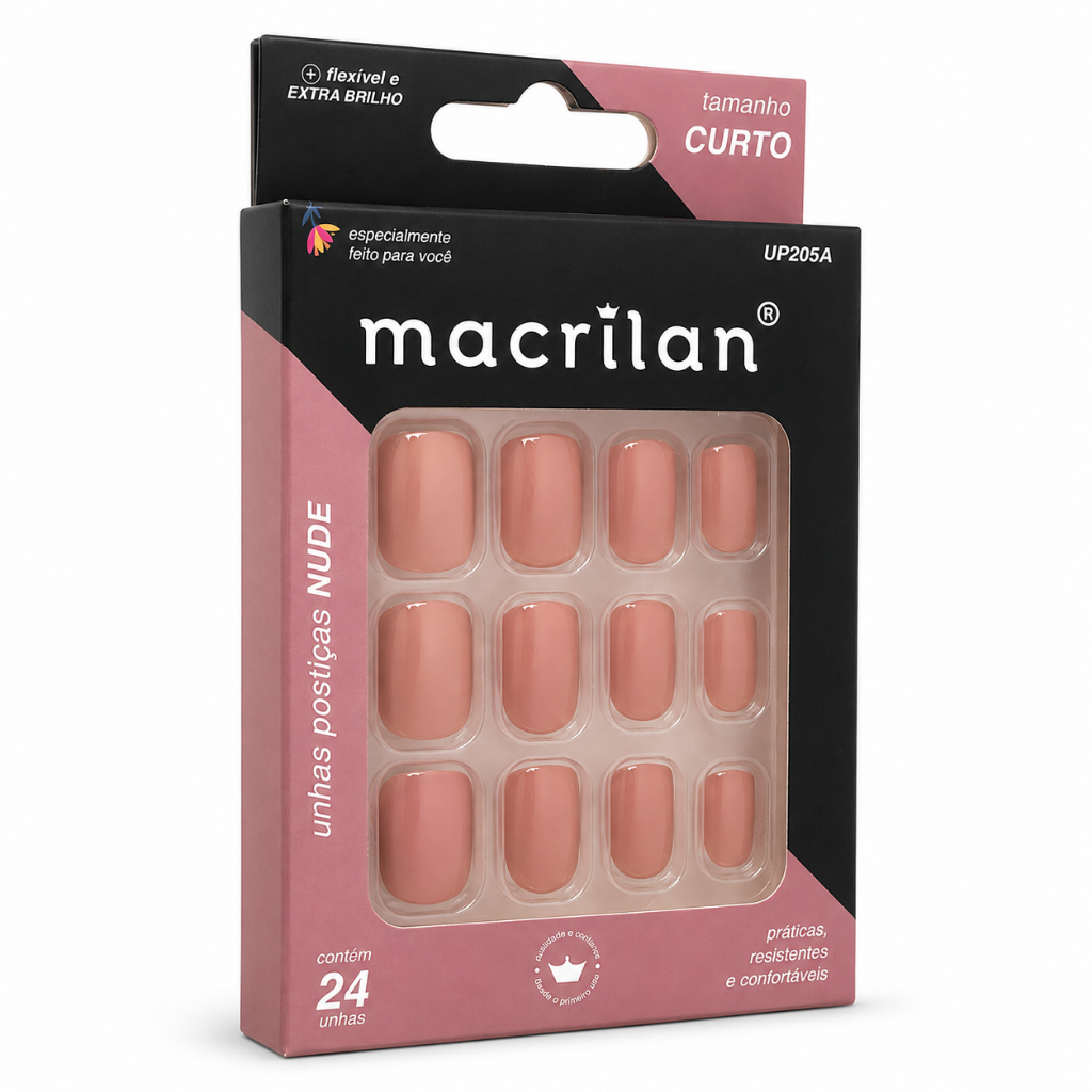 Unhas Postiças Macrilan Tamanho Curto Caixa c/ 24 unidades - NUDE