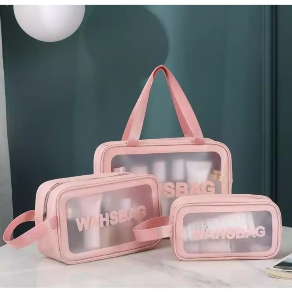 Kit 3 Bolsas Necessaires Washbag Transparente À Prova d’água