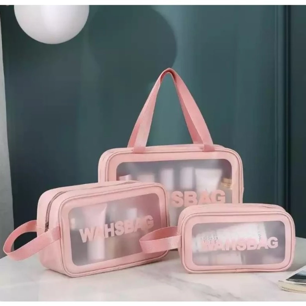 Kit 3 Bolsas Necessaires Washbag Transparente À Prova d’água