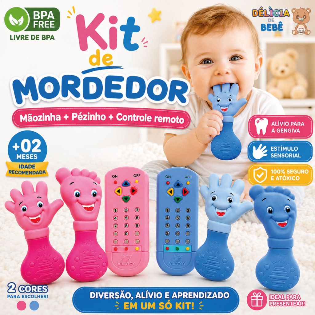 Mordedor Mãozinha Bebê Infantil - Alivia Gengiva - Mãozinha Pezinho e Controle - Dentição -Brinquedo