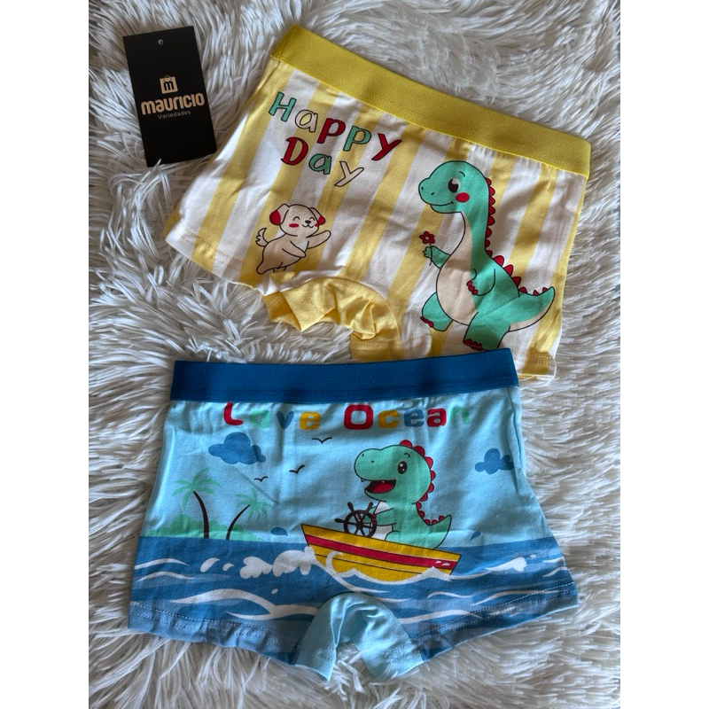 1 Cueca boxer infantil estampada dinossauro aleatório