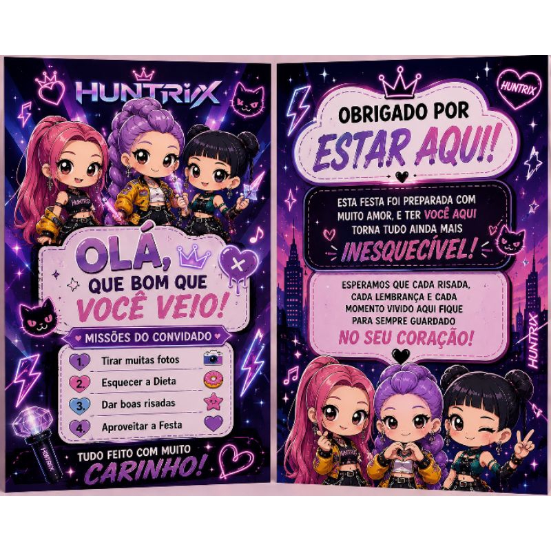 Kit de plaquinha Huntrix cute centro de mesa Personalizados /Lembrancinha de Festa /Aniversário