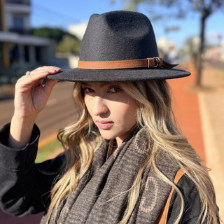 Chapéu Preto Feltro Fedora Aveludado Country Feminino Masculino