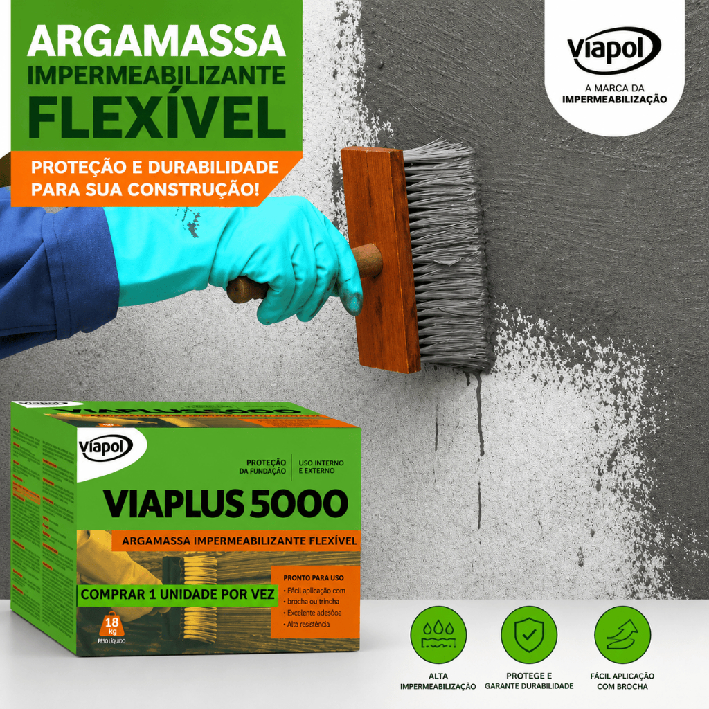Argamassa Impermeabilizante Flexível Viapol Viaplus 5000 18kg para Piscinas e reservatórios agua potável — imagem 2 de 2
