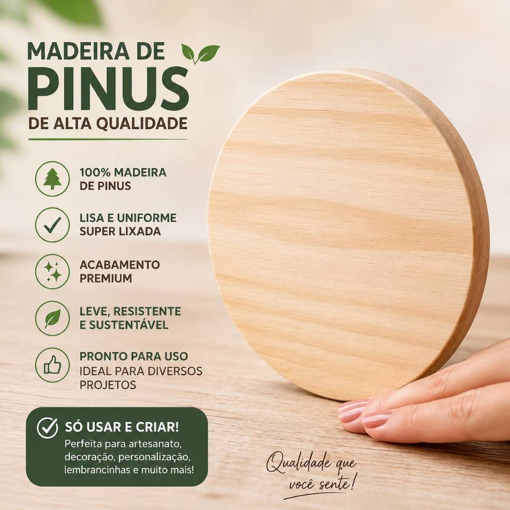 KIT 10 BOLACHA REDONDA DE PINUS 25 CM DIÂMETRO — MADEIRA NATURAL | 15 MM - PLACA REDONDA MADEIRA PINUS 25 CM DIÂMETRO — imagem 2 de 2