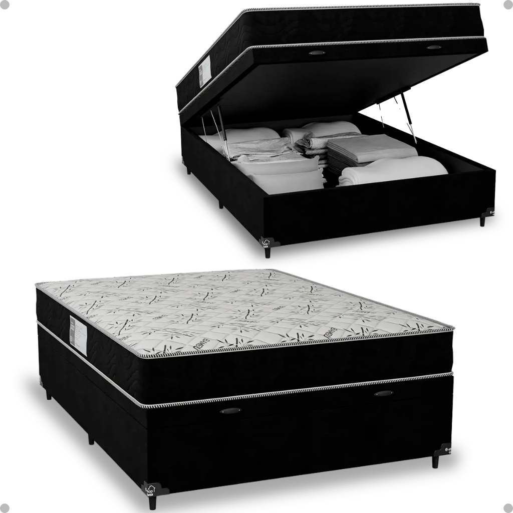 Cama Box Baú Viúva + Colchão D33 One Face - Suede Preto