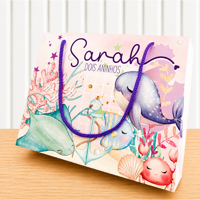 Sacolinha G fundo do mar menina Personalizada para Festa Infantil - sacolinha fundo do mar - Lembrancinha de Aniversário