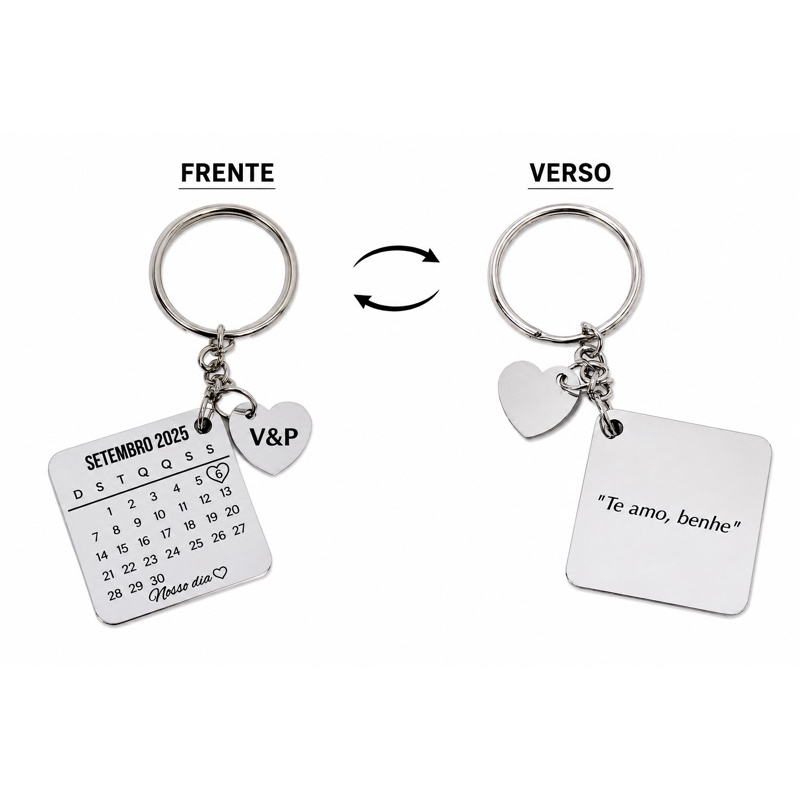 CHAVEIRO CALENDÁRIO PERSONALIZADO EM AÇO INOX | DATA ESPECIAL | PRESENTE PARA NAMORADO(A)