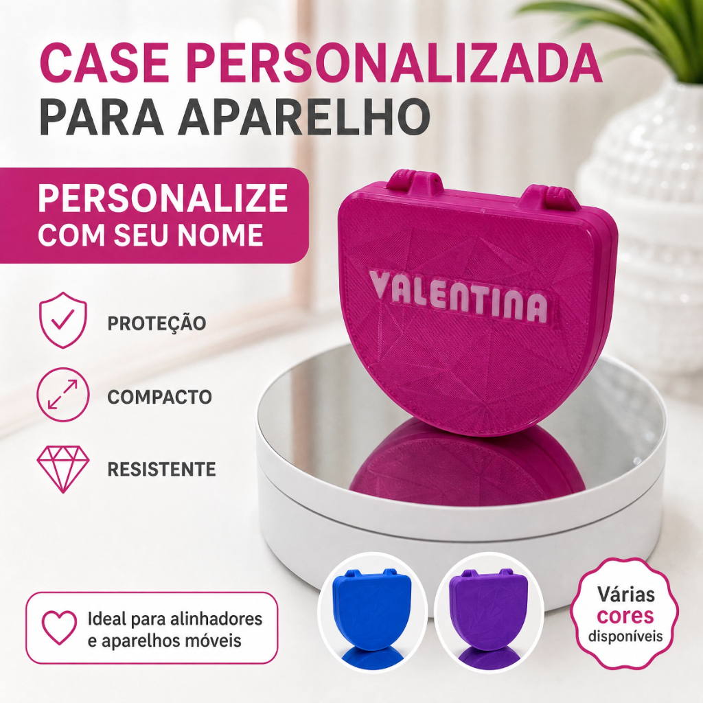 Case Personalizada para Aparelho Ortodôntico com Nome Porta Contenção, Alinhador Invisível e Placa de Bruxismo Premium