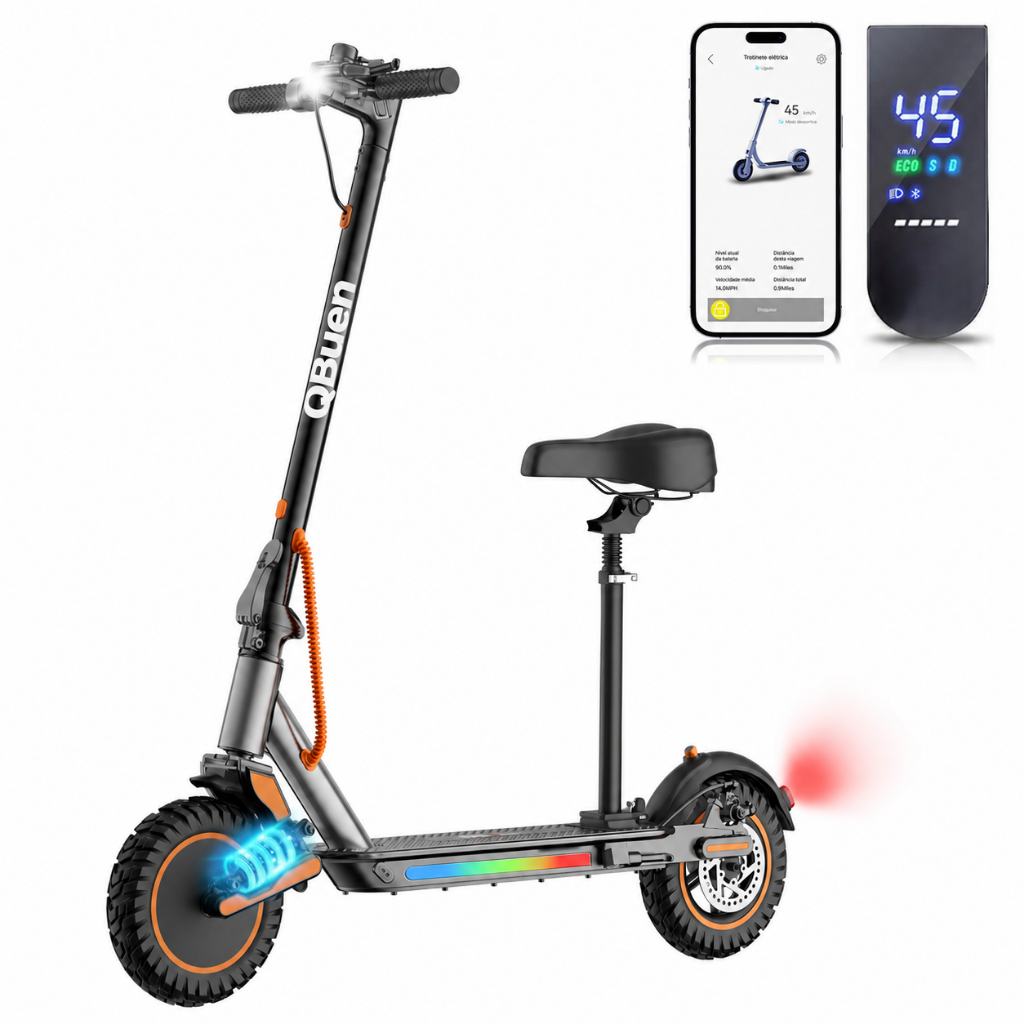 Imagem Patinete Elétrico 500W com Assento Ajustável | Bateria 10Ah, 25km | Carga 120kg, 45km/h, Dobrável