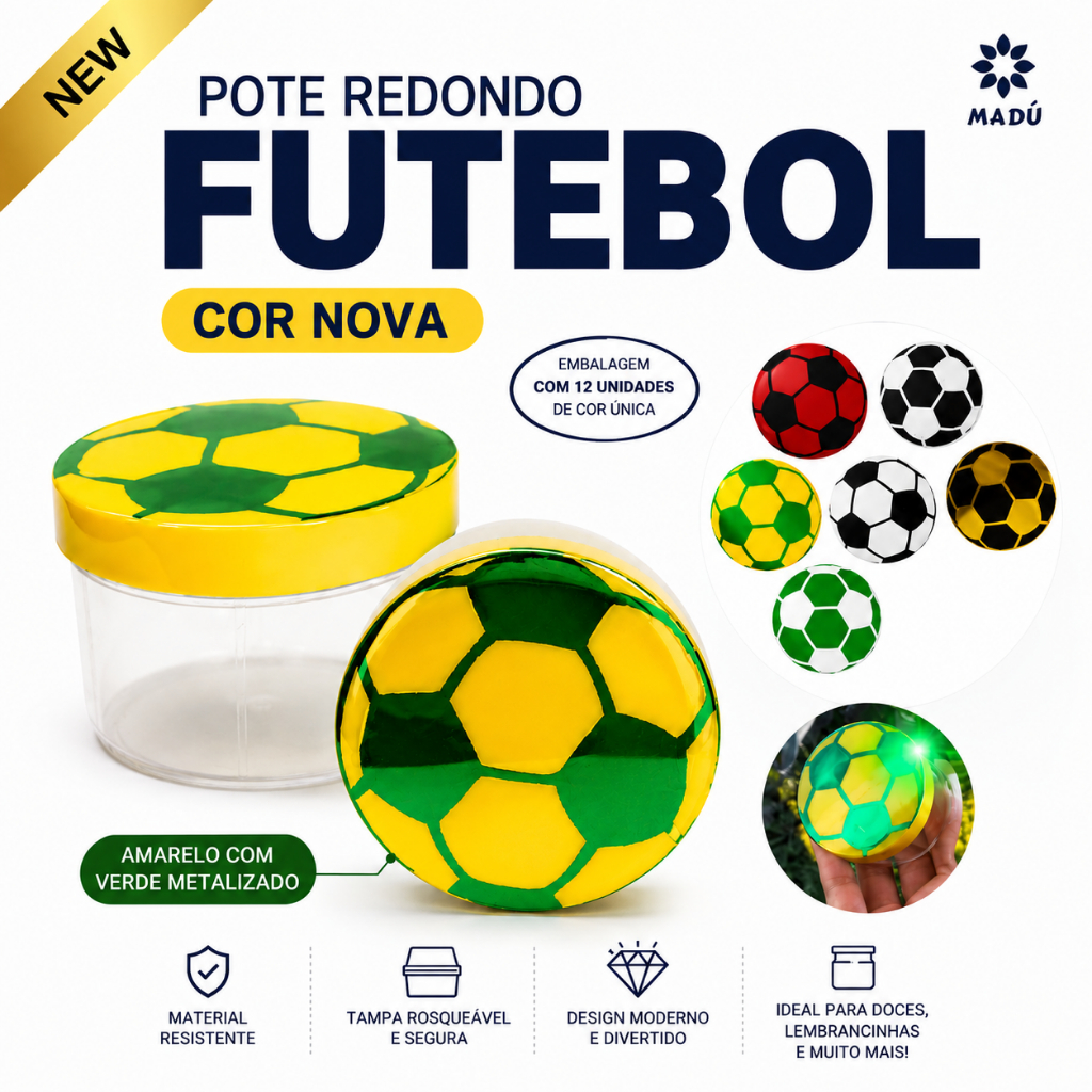 Kit C/ 10 ou C/20 Potes Acrílico 5,4cm Bola de Futebol Copa Lembrancinhas