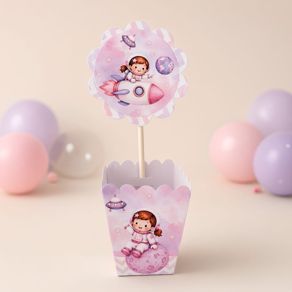 Centros de mesa ASTRONAUTA MENINA lembrancinhas personalizadas para aniversario infantil decoração kit festa
