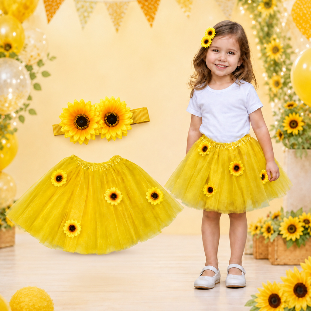 SAIA DE TULE 30 CM GIRA-SOL+BICO DE PATO/FESTAS FANTAZIAS.