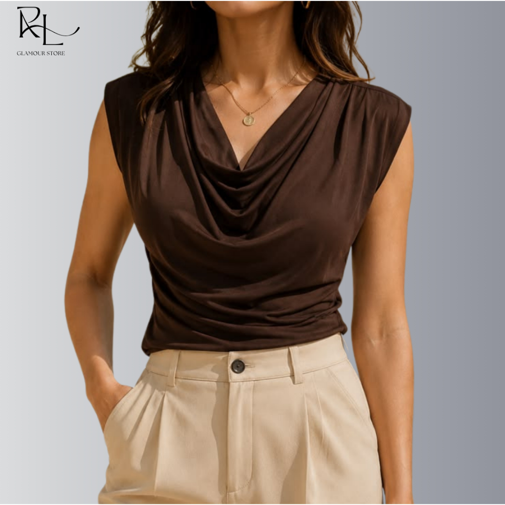 Blusa Regata Feminina Gola Boba Suplex Elegante Soltinha Casual Social Premium Moda Tendência