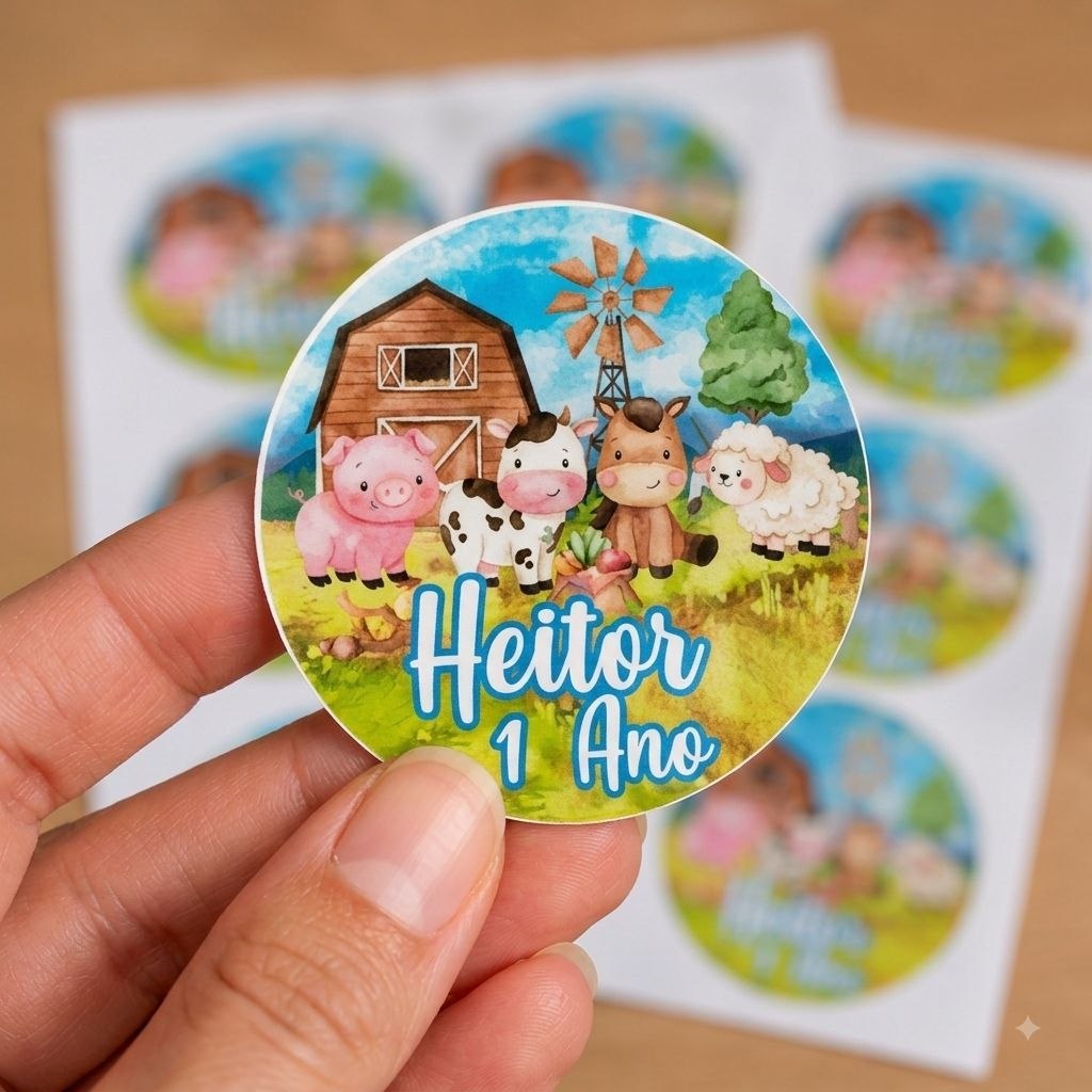 Adesivos Redondo Personalizado Fazendinha para Festa Infantil 4 cm Lembrancinhas Caixinha Decoração.