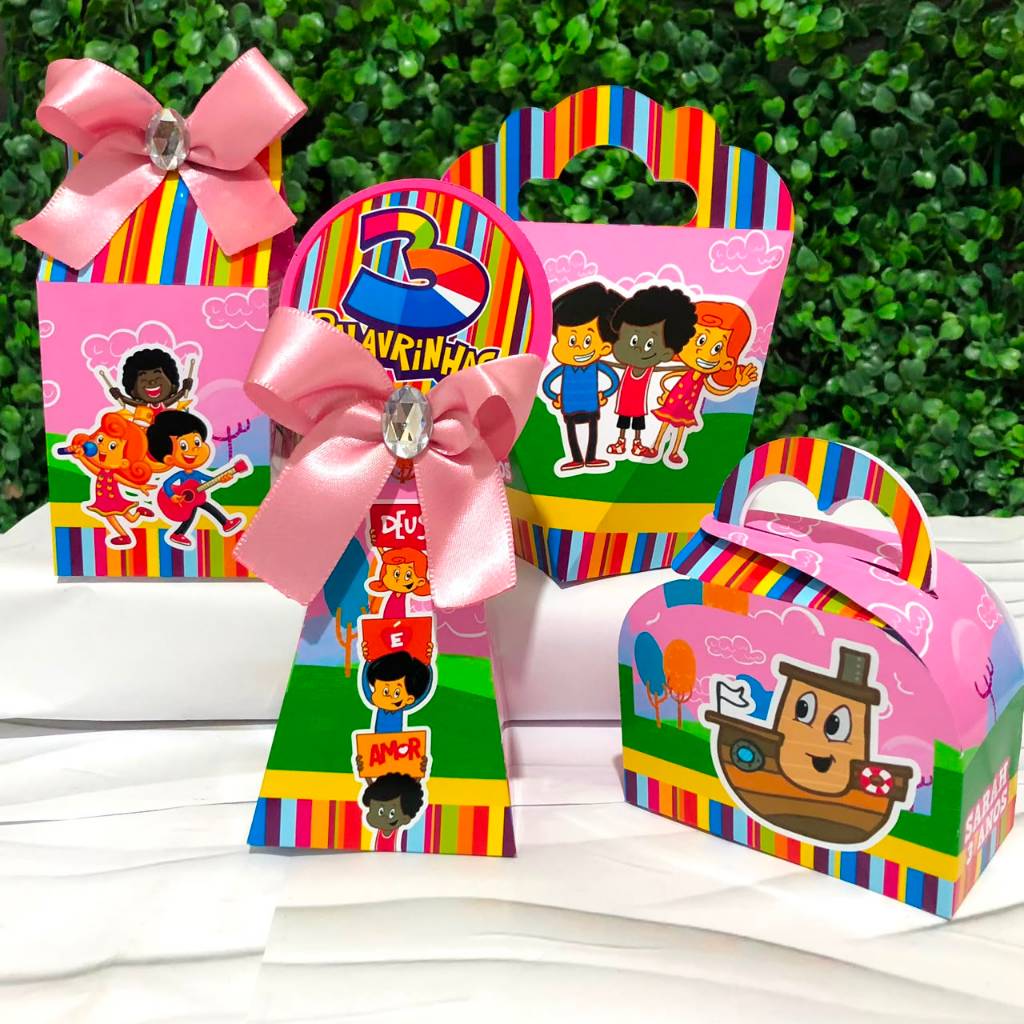 Kit Caixas Personalizadas 3 PALAVRINHAS MENINA ROSA Lembrancinhas Festa Infantil Aniversário Desmontadas