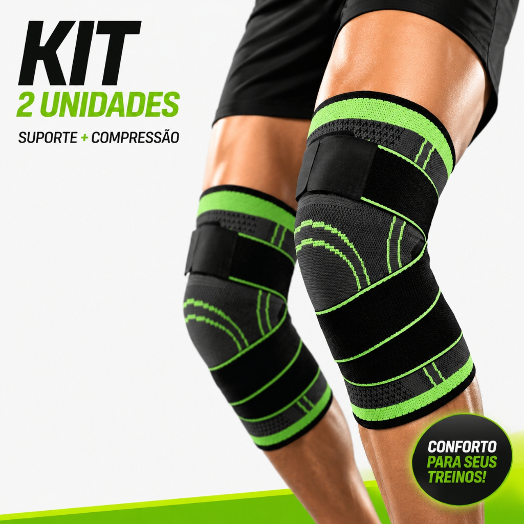 Kit 2 Joelheiras Elásticas Compressão para Joelho Suporte Ajustável Academia Treino Corrida Esportes