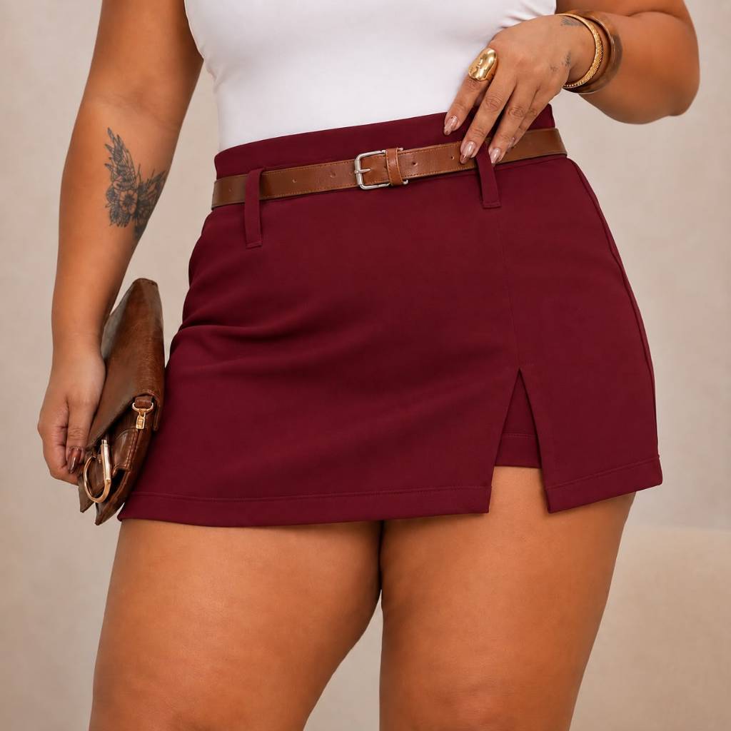 SHORT SAIA ALFAIATARIA PREMIUM PLUS SIZE COM CINTO-G1 G2 e G3