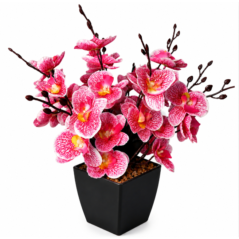 Arranjo De Orquídea Artificial 34cm Com Vaso Decorativo Para Mesa E Ambiente