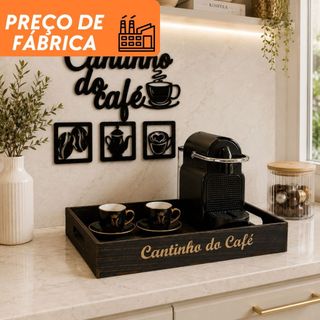 Kit Café MDF Bandeja Com Apliques De Parede Para Cozinha Cantinho do Café