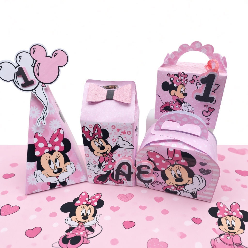 Personalizados Minnie Rosa lembrancinha caixinhas de aniversário kit festa