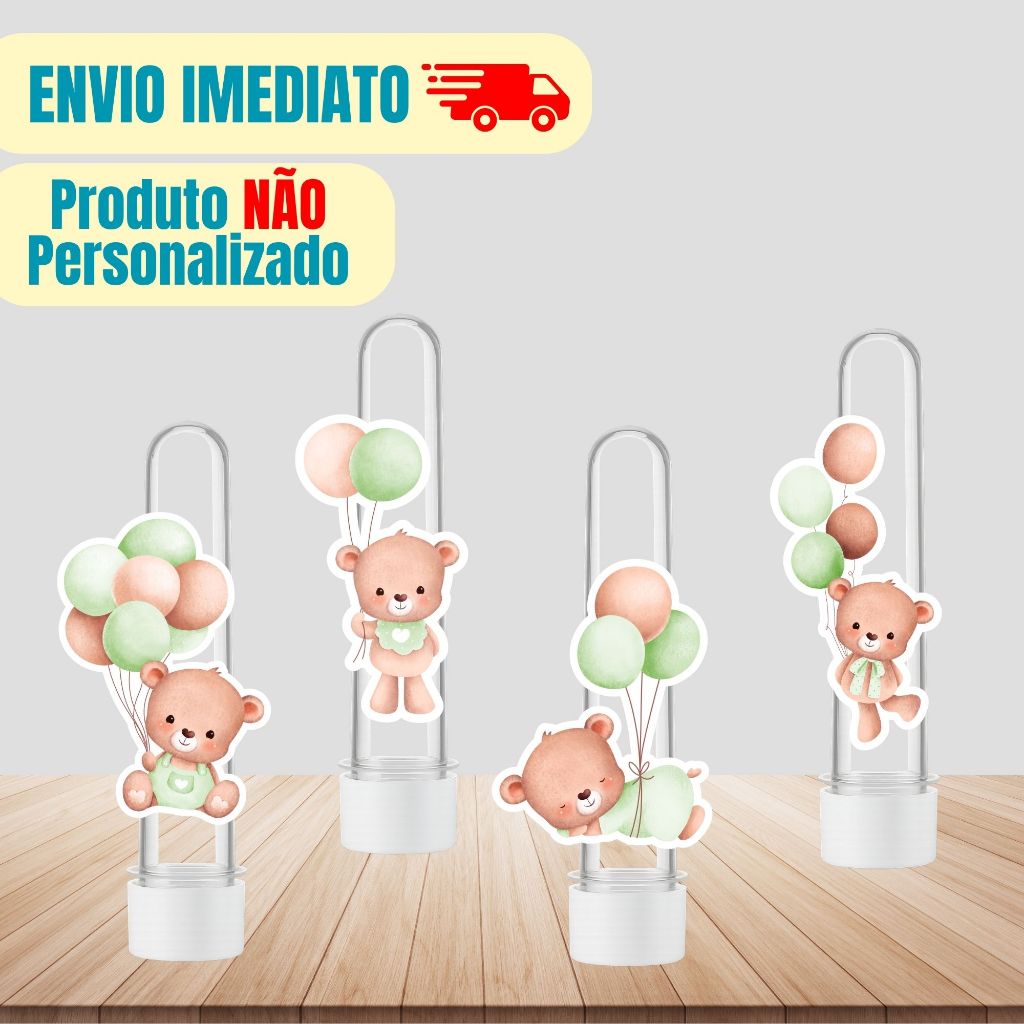 Aplique Tag Para Tubete Chá de Bebê Ursinho Verde | Personalizado | Lembrancinha Festa Infantil | Aniversário