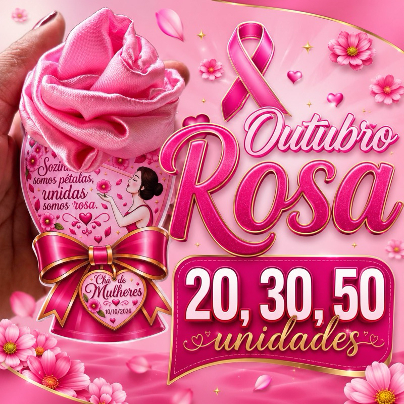 50 Cards Outubro Rosa Feminino,Lembrancinha para Mulheres, Clientes, Igreja e Congresso, Card para Gominha, tag feminina