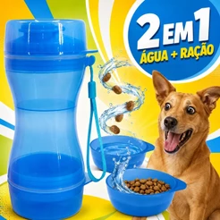 Garrafa Portátil Pet 2 em 1 Água e Ração 610ml Bebedouro Comedouro para Cachorro Gato Passeio Viagem