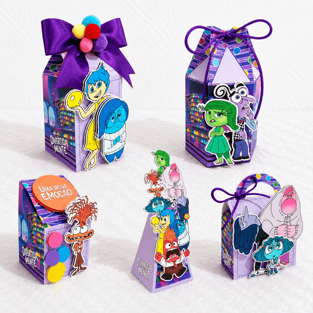 Kit Lembrancinhas Divertidamente Personalizado | Kit Festa Infantil | Aniversário | Caixa Milk | Pirâmide | Caixa Bala