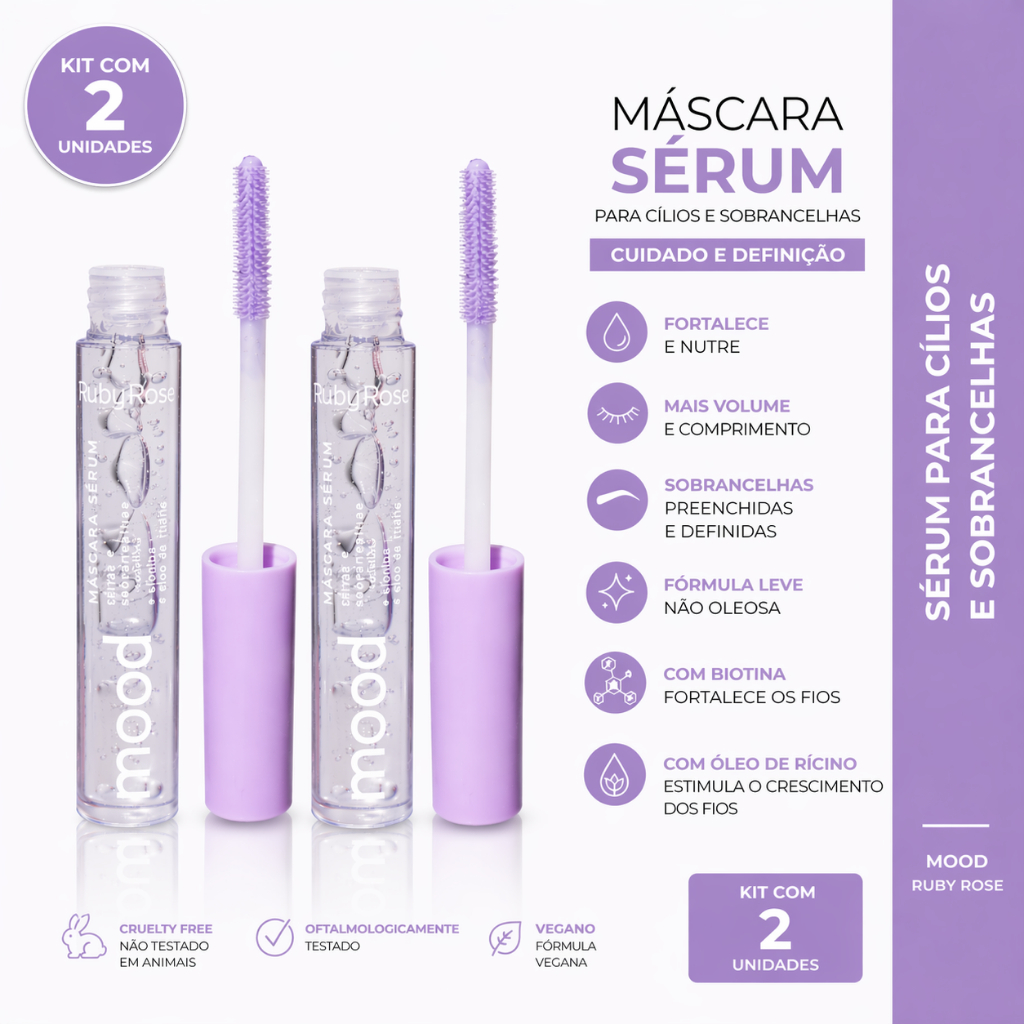 2 Unidades Máscaras Sérum Para Cílios e Sobrancelhas Mood Ruby Rose