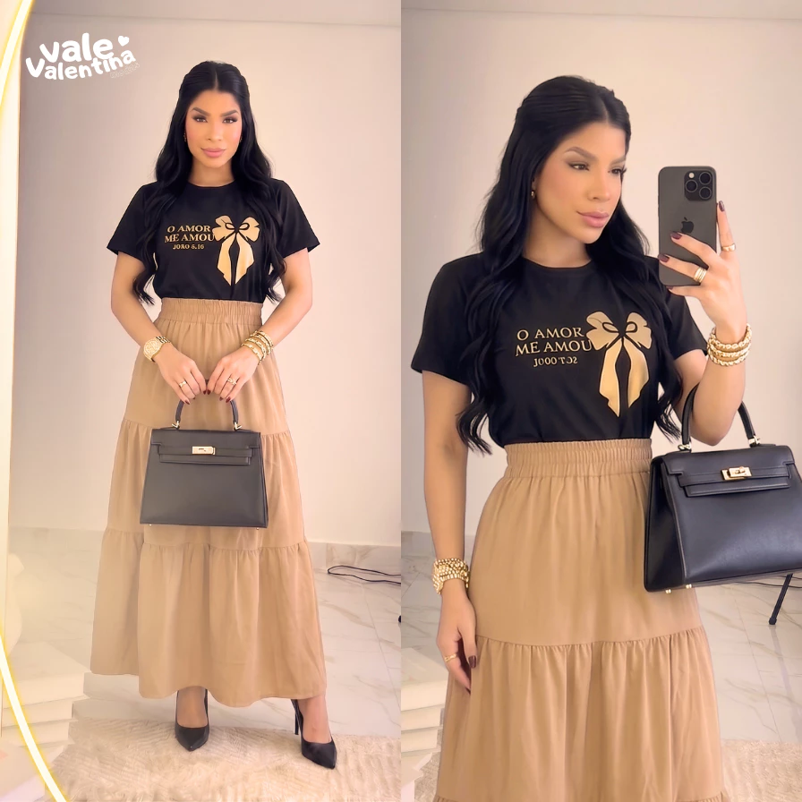 Conjunto Feminino Evangélico Alfaiataria Modesta | Saia longa+ Blusa 100% Algodão | Elegante, Chic, Culto e Dia — imagem 1