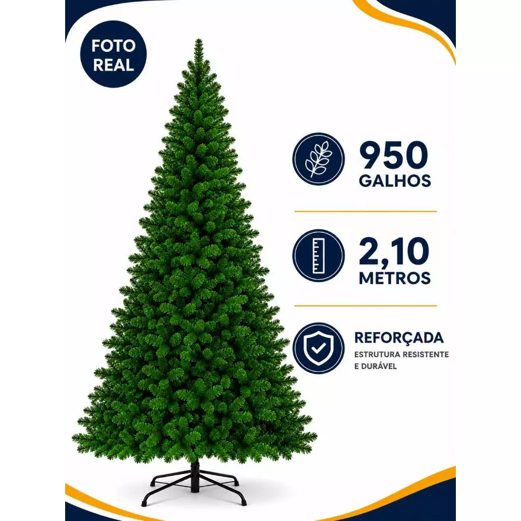Árvore de Natal Pinheiro Luxo Verde 2,10m 950 Galhos Pé de Metal Reforçado Decoração Natalina Premium — imagem 1