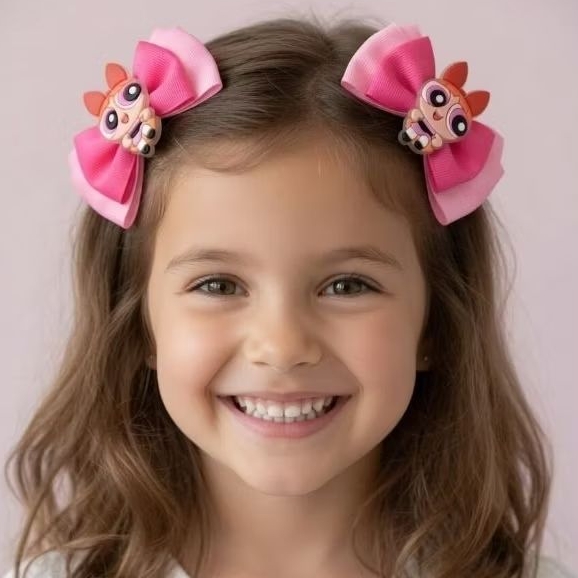 Laços de cabelo Infantil Meninas Super Poderosas – Docinho, Lindinha ou Florzinha | Presilhas infantis
