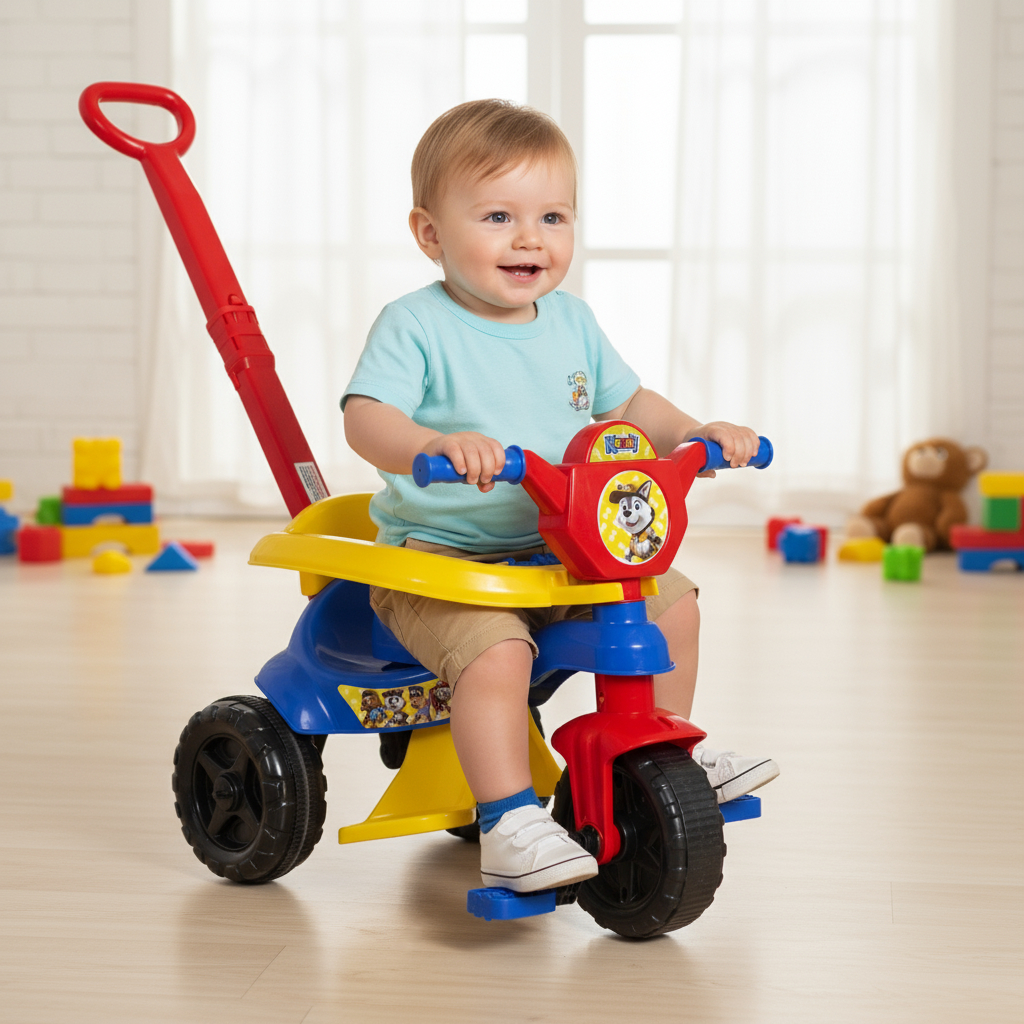 Triciclo Motoca Velotrol Menino de 1 a 3 anos – Protetor, Pedais e Empurrador Inmetro - QUEEN SHOP