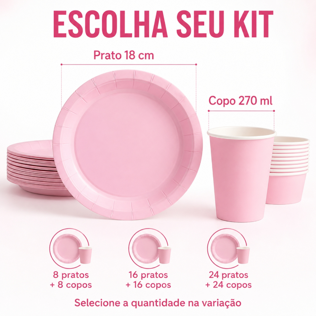 Kit Festa 8/16/24 Pratos + Copos De Papel Ecológico Colorido - Descartavel Reforçado Para Aniversario — imagem 2 de 2