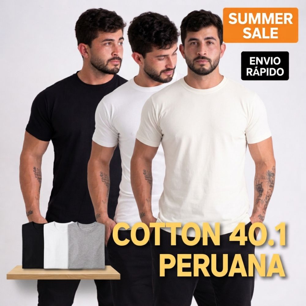 kit 3 Camiseta Peruana Cotton 40.1 Masculina com Elastano + Envio Rápido PREMIUM