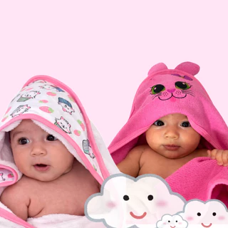 Kit com 2 toalhas de banho de bebê com capuz e orelhinha