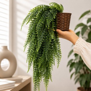 Planta Decorativa: Vaso Trançado Marrom com Pendente ou 1/2 Pendente Artificial Folhas De…
