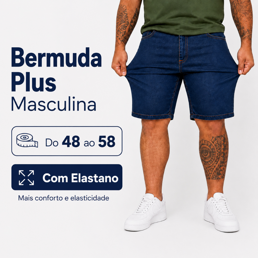Bermuda Jeans Plus Size Masculina Jeans Azul Escuro Tamanho Grande 48 Ao 58 Com Elastano Premium  48/50/52/54/56/58