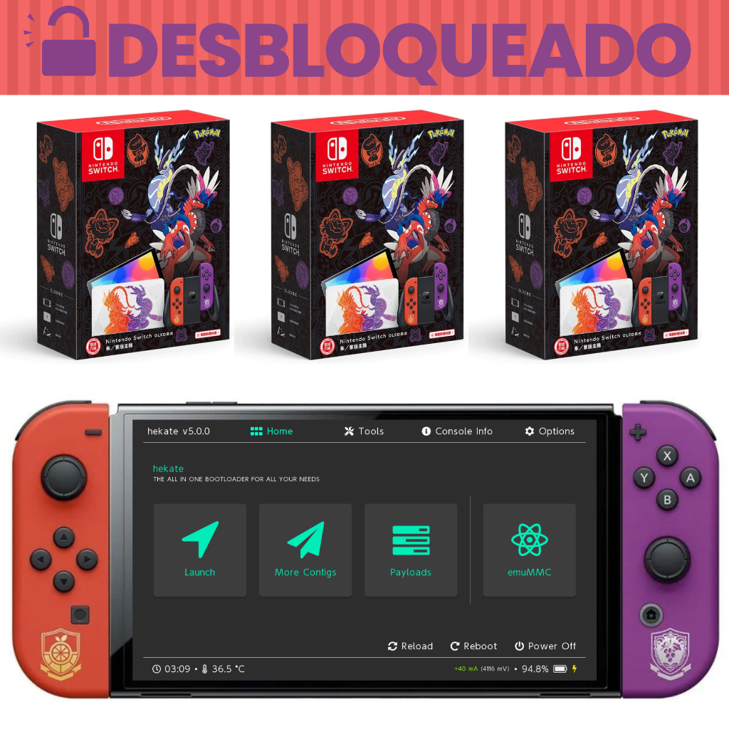 Nintendo Switch Oled Desbloqueado Novo Pokémon Scarlet & Violet Edition + Garantia + NF