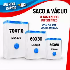 Kit 5 Sacos a Vácuo 50x60 ou 60x80 ou 70x110 Com ou Sem Bomba Organização de Roupas Malas Viagem