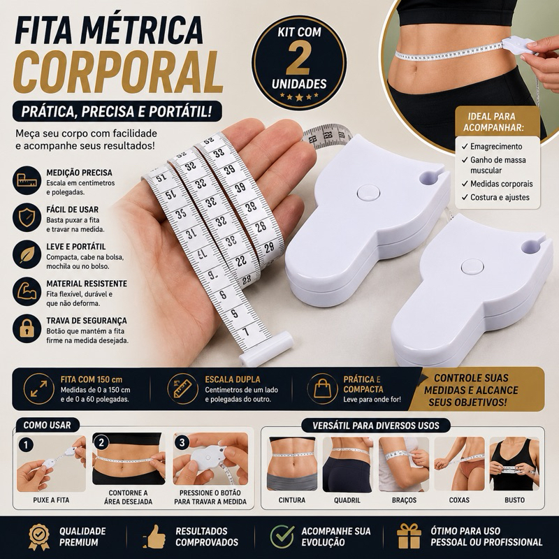 kit 2 Unidades De Fita Métrica Telescópica  Medidor