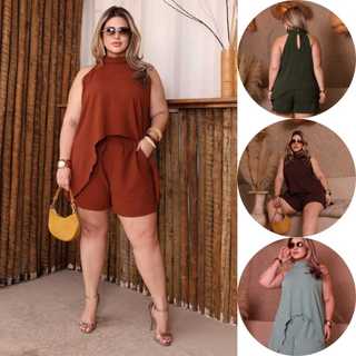 Conjunto Feminina Short  e Blusa Regata Bata estilo gola alta  Assimétrica Duna Premium tendência luxo 2026